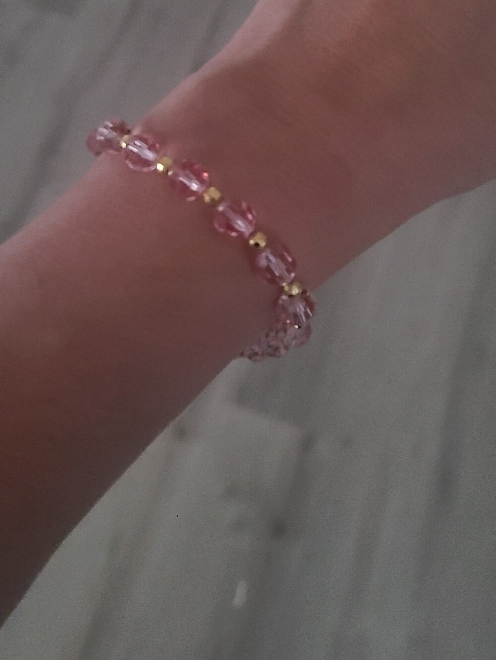 Swarovski Pink Crystal Bead Bracelet with Gold Accents- Preowned Condition